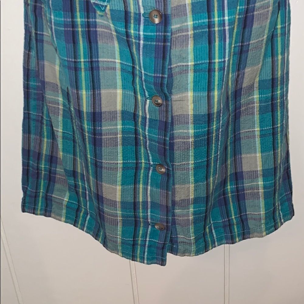 Vtg 80s blue/green plaid madras cloth skirt - Picture 5 of 8